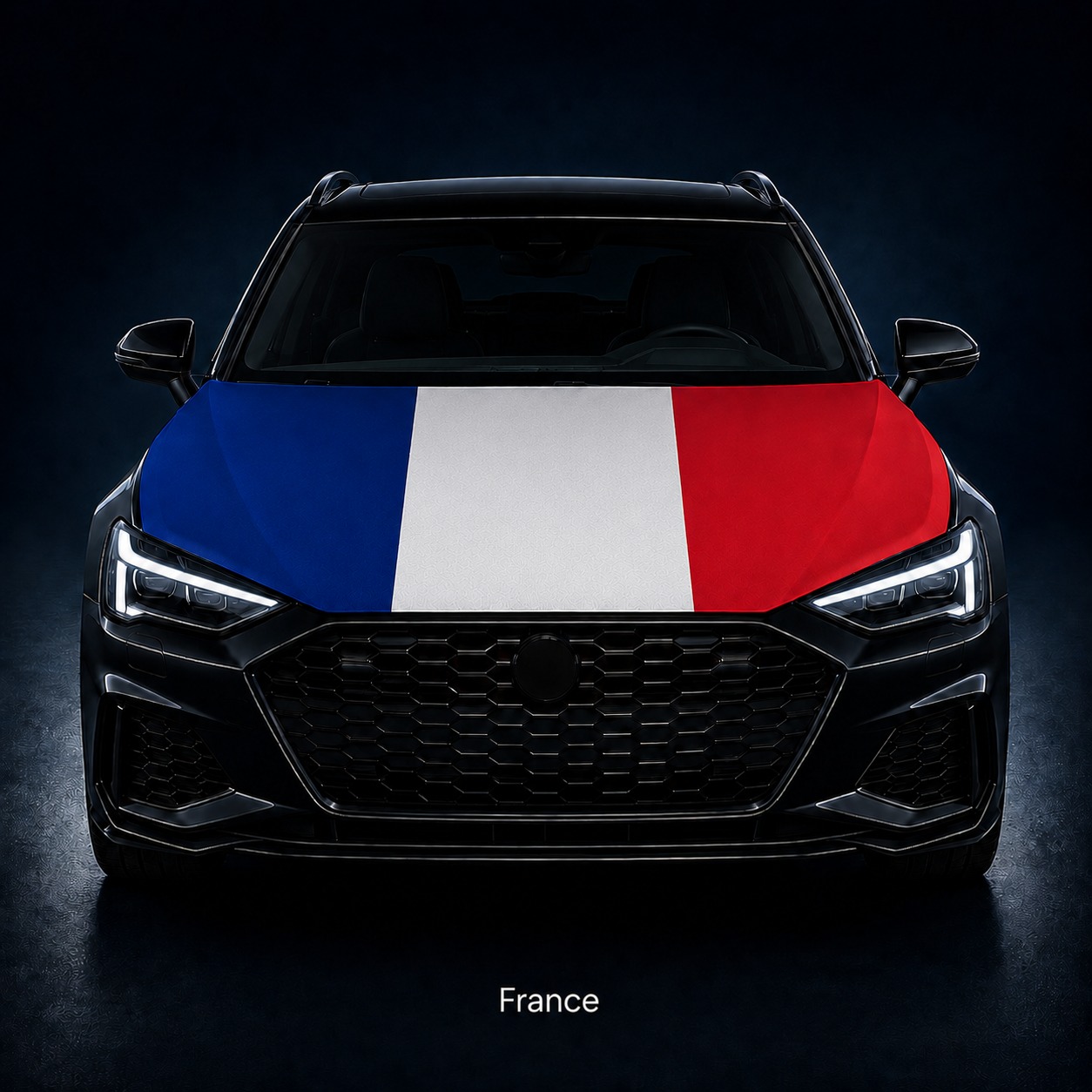 Drapeau France sur capot de voiture